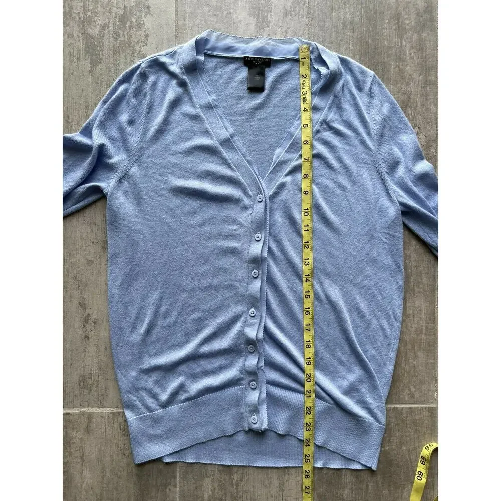 ANN TAYLOR Petites Periwinkle Lightweight Button Front Sweater Cardigan Blouse M - Picture 5 of 7